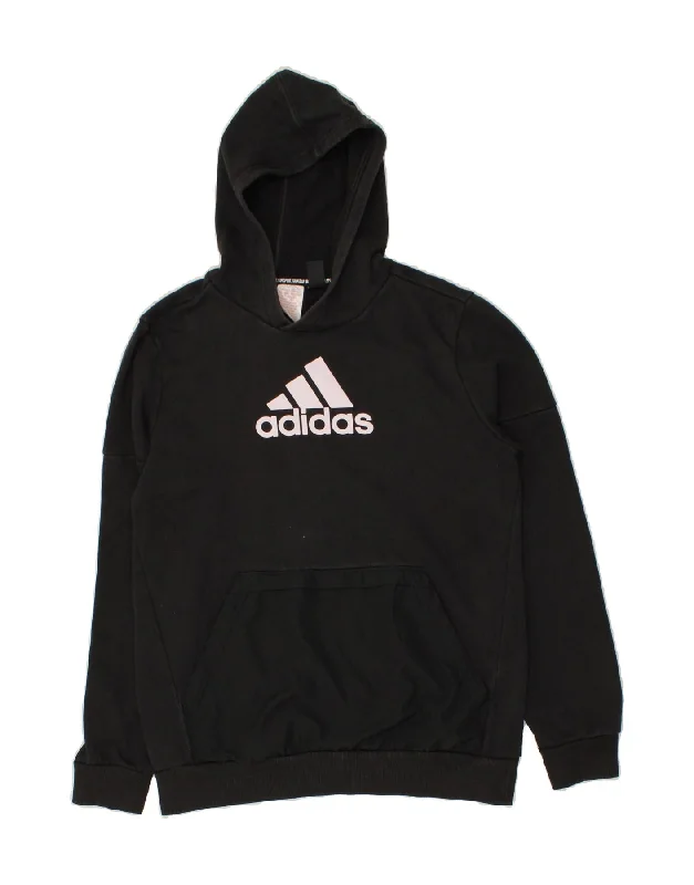 men's hoodie for fall season -ADIDAS Boys Graphic Hoodie Jumper 15-16 Years Black Cotton