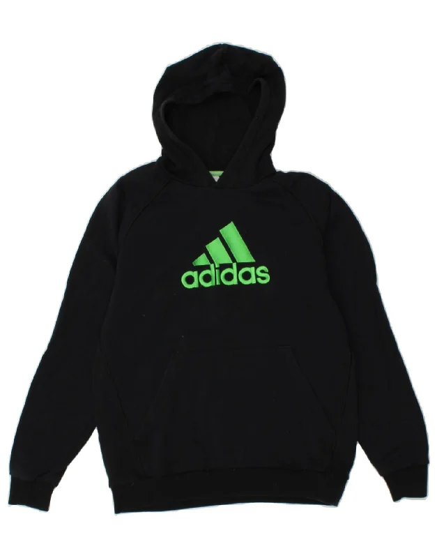 men's pullover hoodie for winter -ADIDAS Boys Graphic Hoodie Jumper 15-16 Years Black Cotton