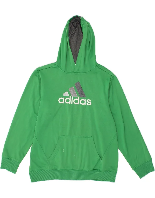 men's performance hoodies -ADIDAS Boys Graphic Hoodie Jumper 15-16 Years Green Polyester