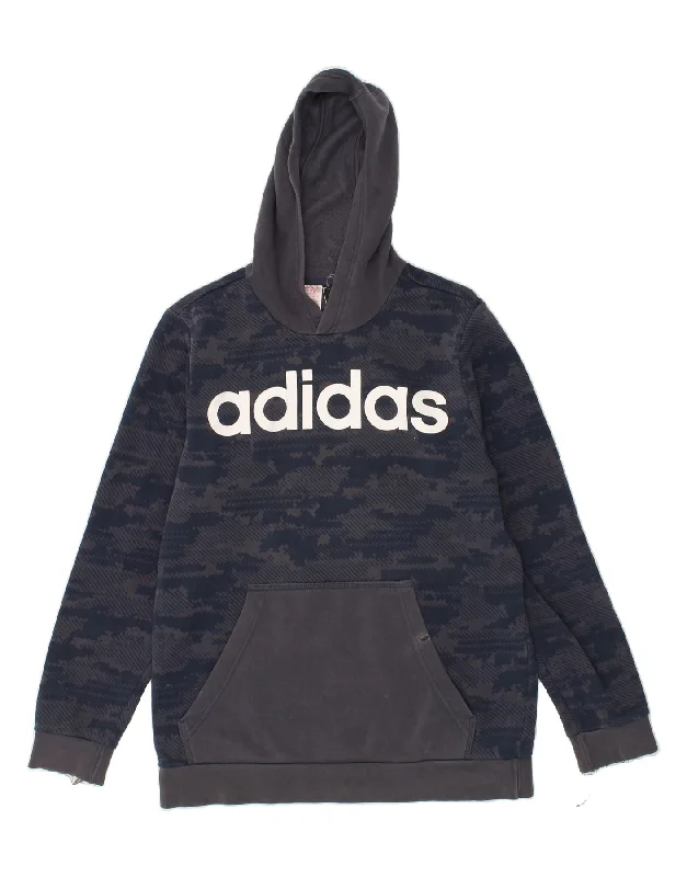 men's hoodie for daily wear -ADIDAS Boys Graphic Hoodie Jumper 15-16 Years Navy Blue Cotton