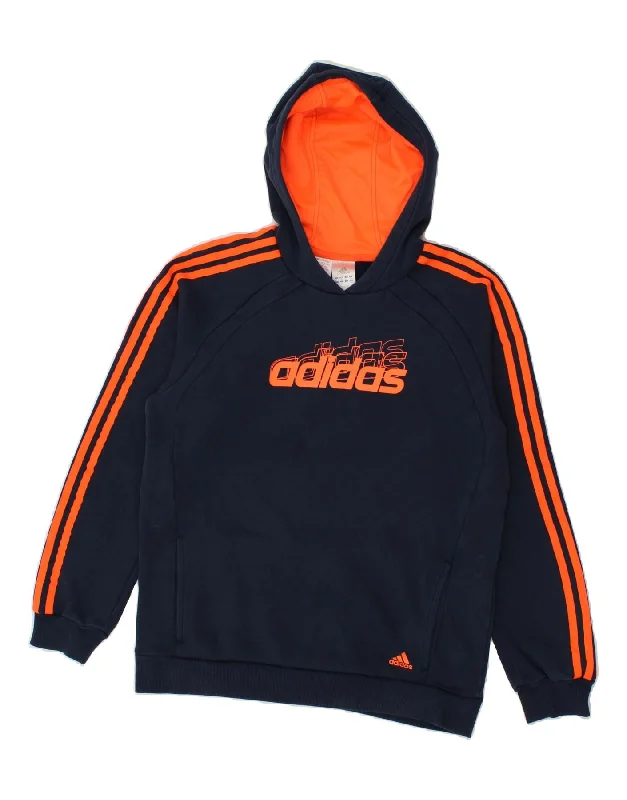 men's hoodie for outdoor workouts -ADIDAS Boys Graphic Hoodie Jumper 15-16 Years Navy Blue Cotton