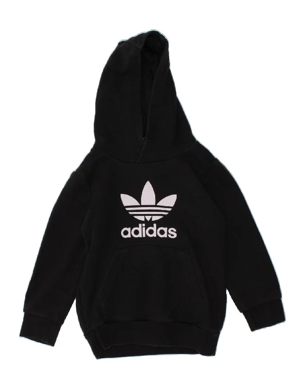 men's fleece-lined hoodies -ADIDAS Boys Graphic Hoodie Jumper 2-3 Years Black Cotton