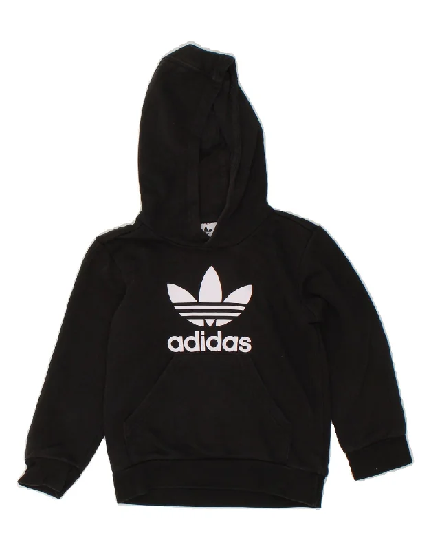 men's hoodies with slogans -ADIDAS Boys Graphic Hoodie Jumper 4-5 Years Black Cotton