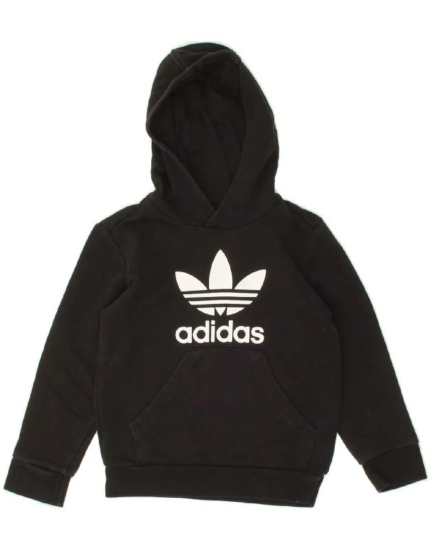 men's hoodies for winter -ADIDAS Boys Graphic Hoodie Jumper 4-5 Years Black Cotton