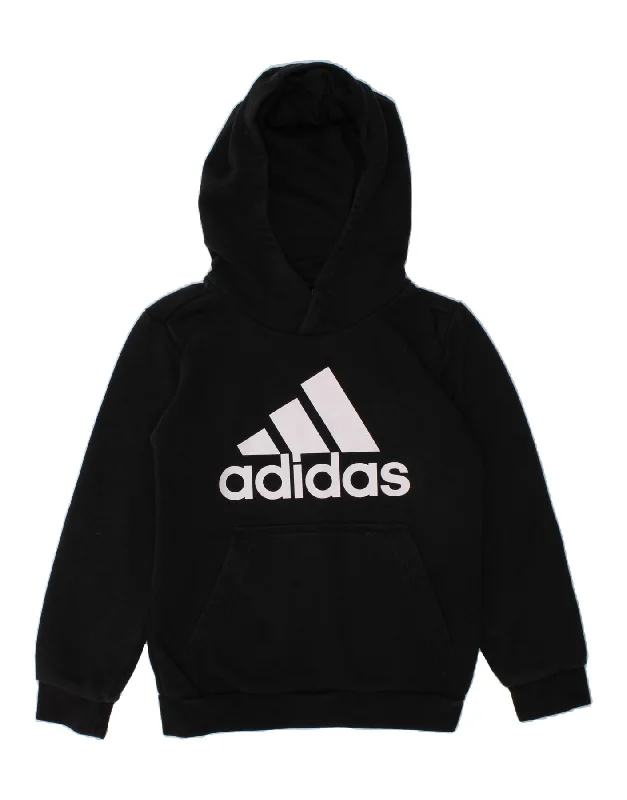 men's hoodie with creative prints -ADIDAS Boys Graphic Hoodie Jumper 6-7 Years Black