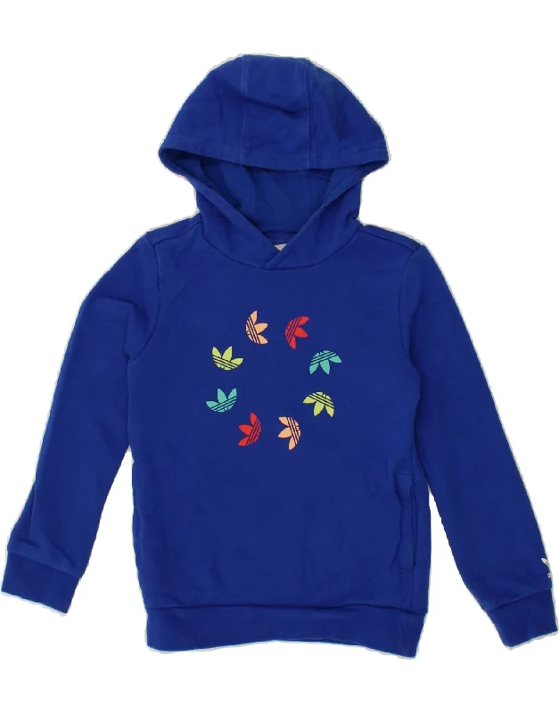 men's pullover sweatshirts -ADIDAS Boys Graphic Hoodie Jumper 7-8 Years Blue Cotton