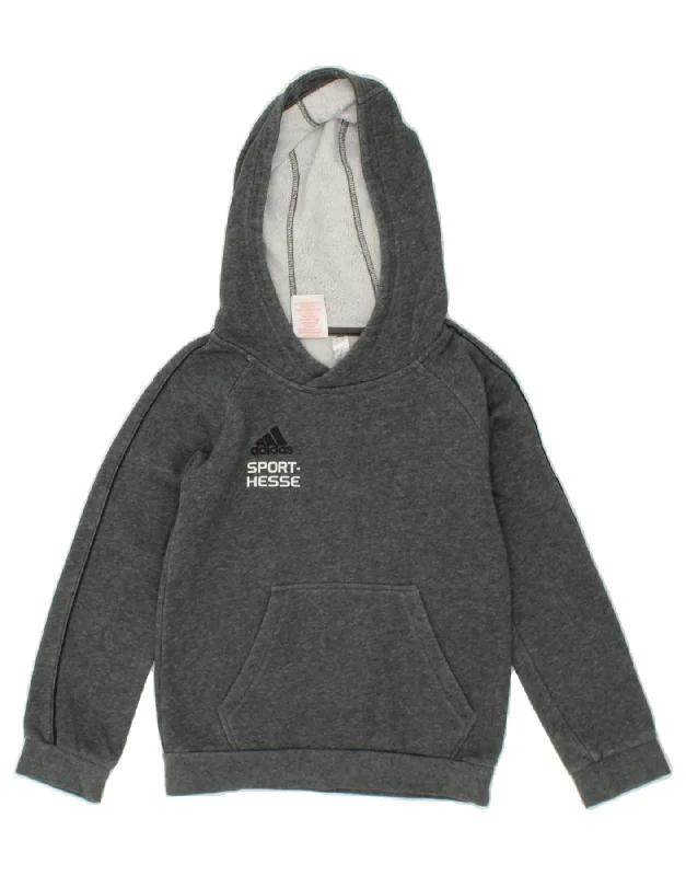 men's workout sweatshirt hoodies -ADIDAS Boys Graphic Hoodie Jumper 7-8 Years Grey Cotton