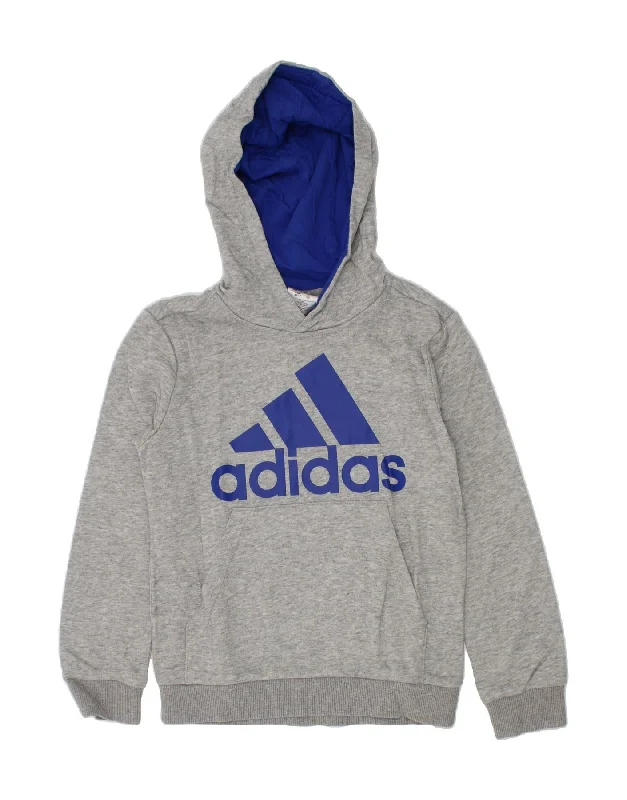 men's trendy hoodies -ADIDAS Boys Graphic Hoodie Jumper 7-8 Years Grey Cotton