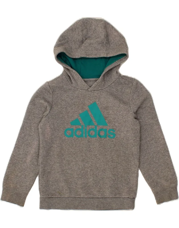 men's heavy-duty hoodies -ADIDAS Boys Graphic Hoodie Jumper 7-8 Years Grey Cotton