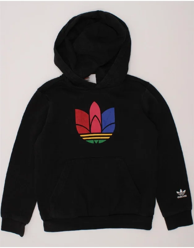 men's cozy fleece sweatshirts -ADIDAS Boys Graphic Hoodie Jumper 8-9 Years Black Cotton