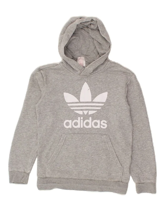 men's comfortable pullover sweatshirts -ADIDAS Boys Graphic Hoodie Jumper 8-9 Years Grey Cotton