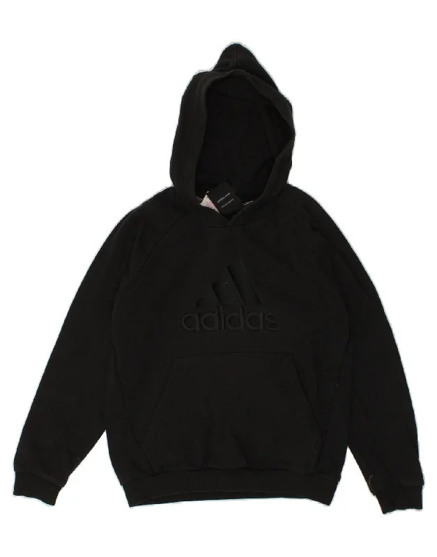 men's hoodie for outdoor workouts -ADIDAS Boys Graphic Hoodie Jumper 9-10 Years Black Cotton