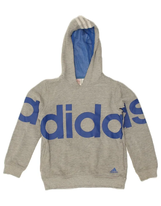 men's thick hoodies for winter -ADIDAS Boys Graphic Hoodie Jumper 9-10 Years Grey Cotton