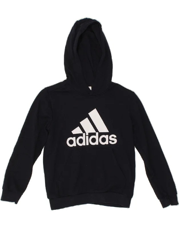 men's thick hoodies for winter -ADIDAS Boys Graphic Hoodie Jumper 9-10 Years Navy Blue Cotton