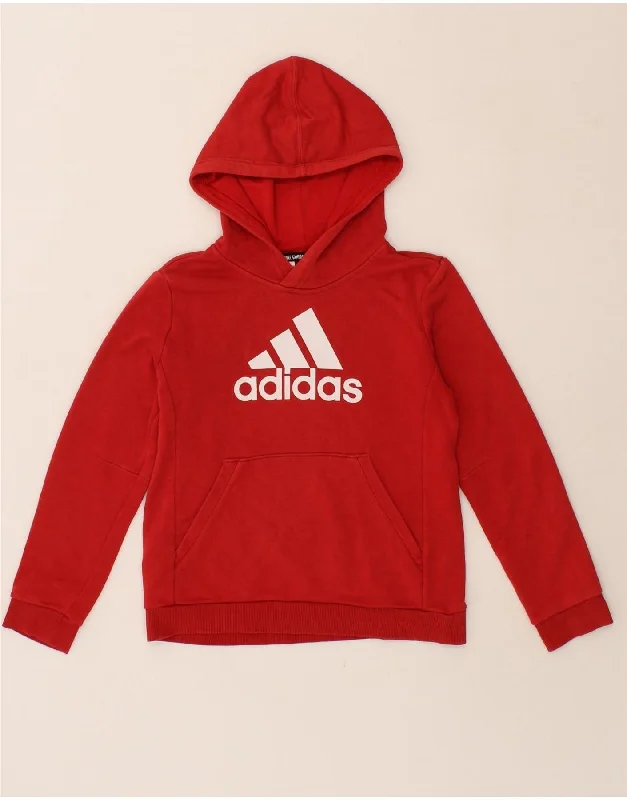 men's hoodie for fashion -ADIDAS Boys Graphic Hoodie Jumper 9-10 Years Red Cotton