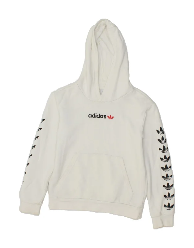 men's athletic hoodies -ADIDAS Boys Graphic Hoodie Jumper 9-10 Years White Cotton