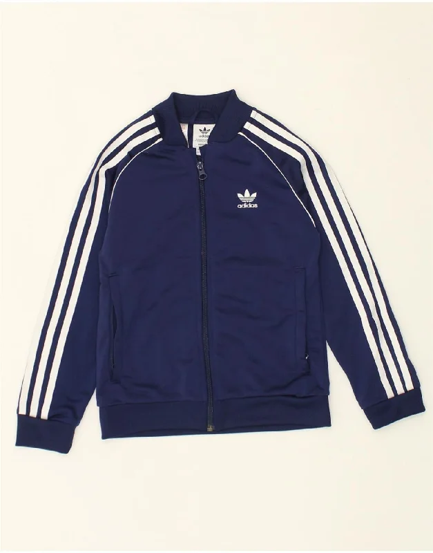 men's workwear jackets -ADIDAS Boys Graphic Tracksuit Top Jacket 10-11 Years Navy Blue Polyester