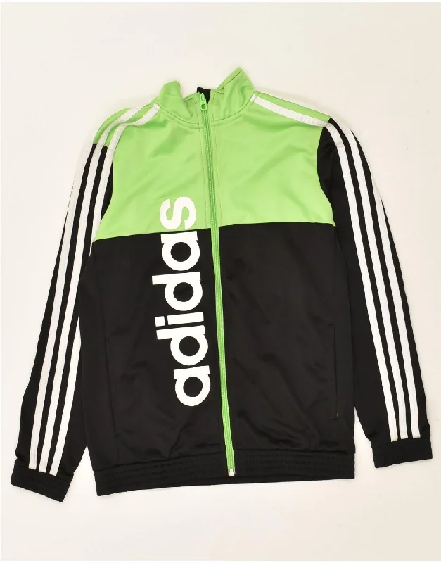 men's outdoor adventure jackets -ADIDAS Boys Graphic Tracksuit Top Jacket 11-12 Years Black Colourblock