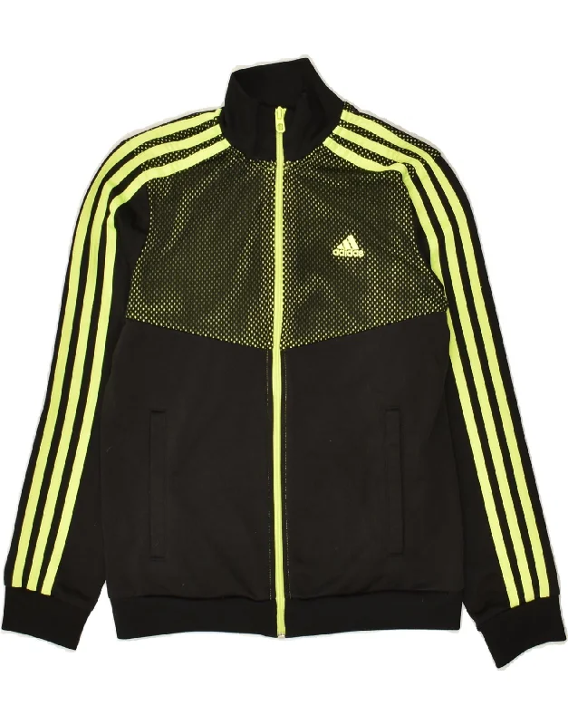 men's weather-resistant jackets -ADIDAS Boys Graphic Tracksuit Top Jacket 11-12 Years Black Spotted