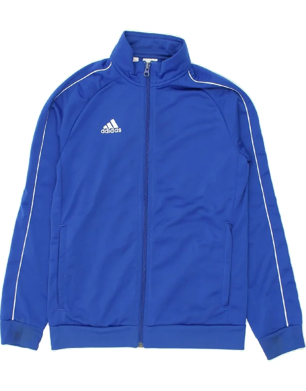 men's jacket with hoodie -ADIDAS Boys Graphic Tracksuit Top Jacket 11-12 Years Blue Polyester