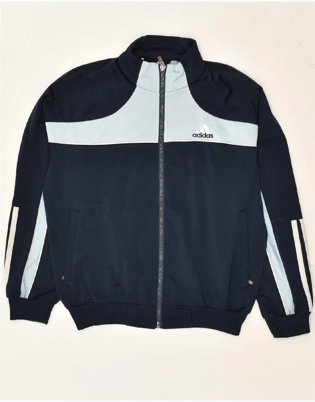 men's athletic jackets -ADIDAS Boys Graphic Tracksuit Top Jacket 11-12 Years Large Navy Blue