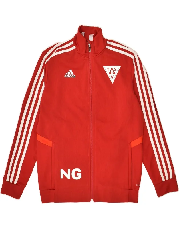 men's bomber jacket with patches -ADIDAS Boys Graphic Tracksuit Top Jacket 11-12 Years Red Polyester