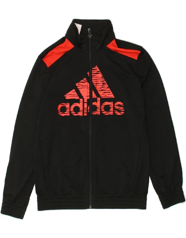 men's rainproof jackets for hiking -ADIDAS Boys Graphic Tracksuit Top Jacket 12-13 Years Black Polyester