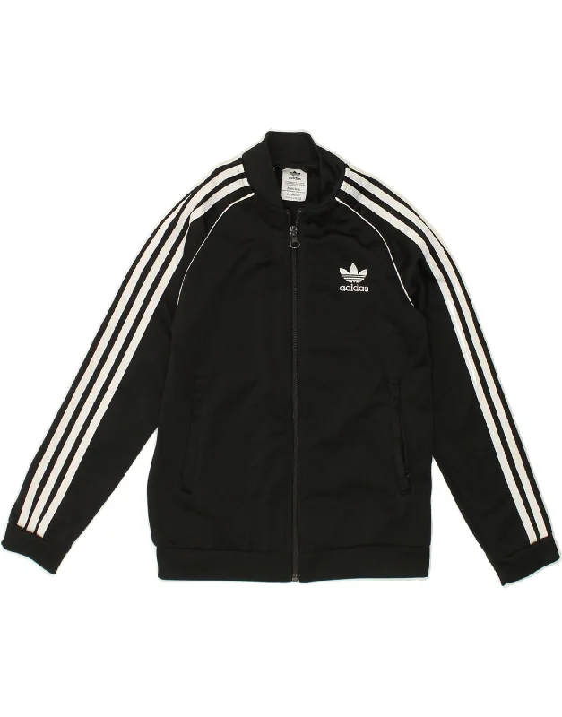 men's fashionable outer jackets -ADIDAS Boys Graphic Tracksuit Top Jacket 12-13 Years Black Polyester