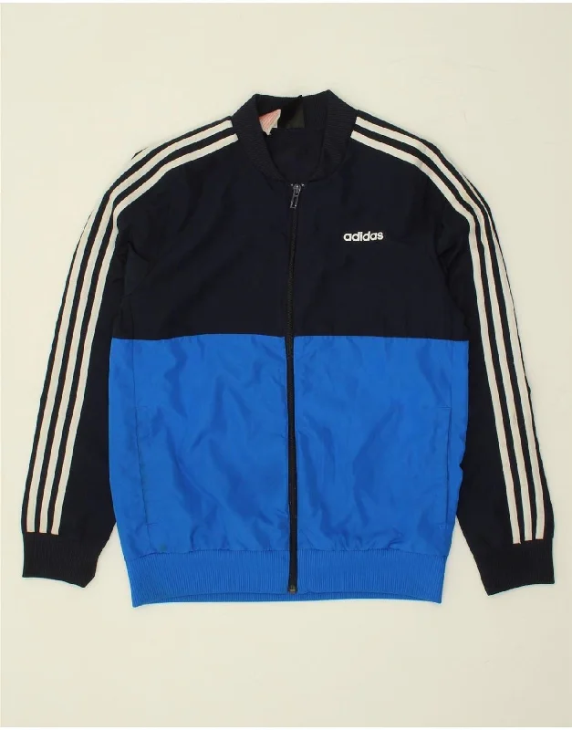 men's casual outerwear jackets -ADIDAS Boys Graphic Tracksuit Top Jacket 12-13 Years Blue Colourblock