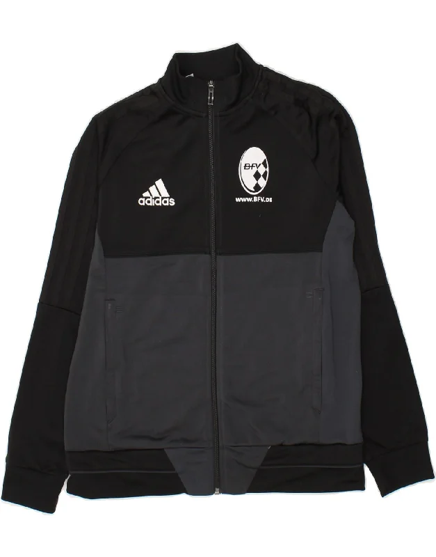 men's long sleeve jackets -ADIDAS Boys Graphic Tracksuit Top Jacket 13-14 Years Black Colourblock