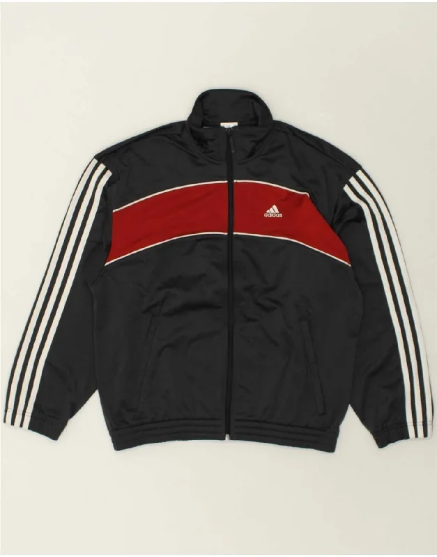 men's outdoor jackets -ADIDAS Boys Graphic Tracksuit Top Jacket 13-14 Years Black Colourblock