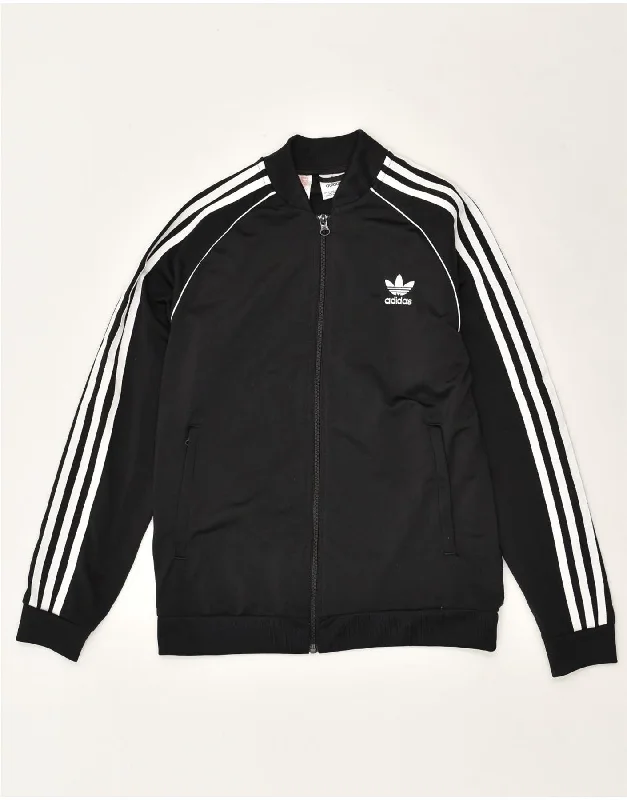 men's slim fit leather jackets -ADIDAS Boys Graphic Tracksuit Top Jacket 13-14 Years Black Polyester