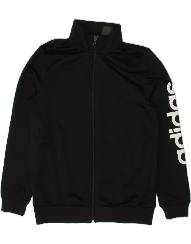 men's windproof jackets -ADIDAS Boys Graphic Tracksuit Top Jacket 13-14 Years Black Polyester