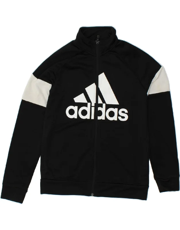 men's high-performance jackets -ADIDAS Boys Graphic Tracksuit Top Jacket 13-14 Years Black Polyester