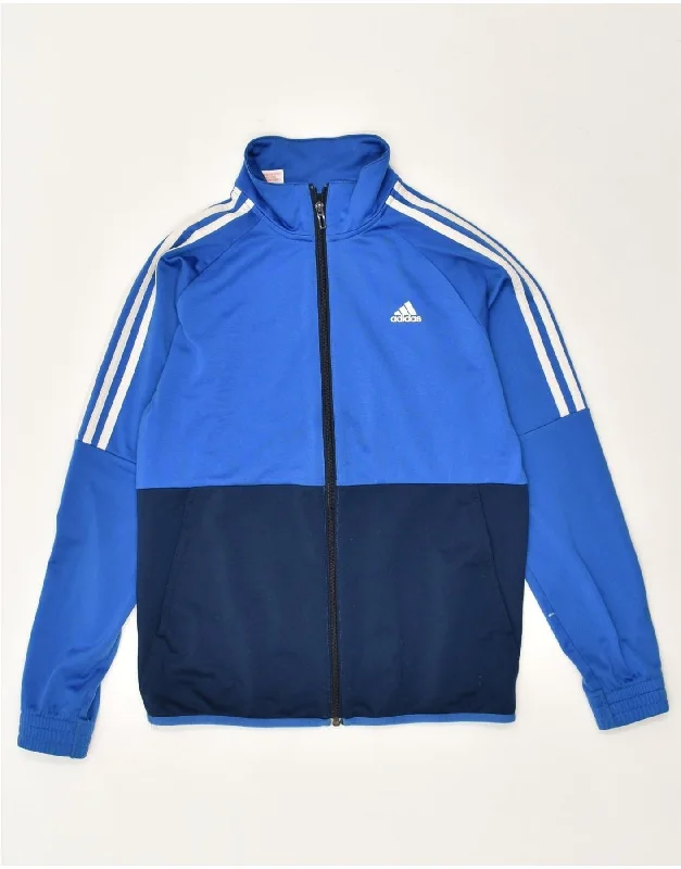 men's quilted jackets for winter -ADIDAS Boys Graphic Tracksuit Top Jacket 13-14 Years Blue Colourblock