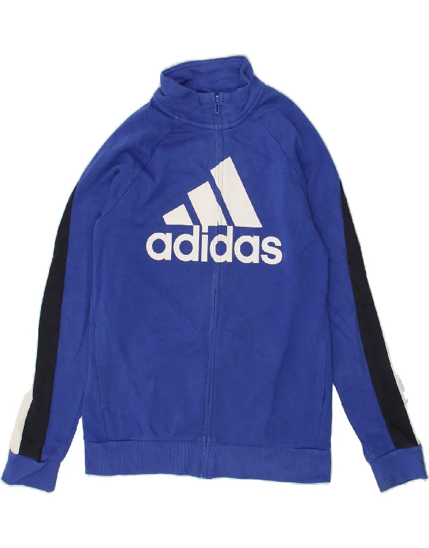 men's windbreaker jackets -ADIDAS Boys Graphic Tracksuit Top Jacket 13-14 Years Blue Colourblock