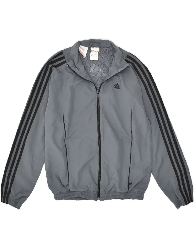 men's stylish parkas -ADIDAS Boys Graphic Tracksuit Top Jacket 13-14 Years Grey Polyester