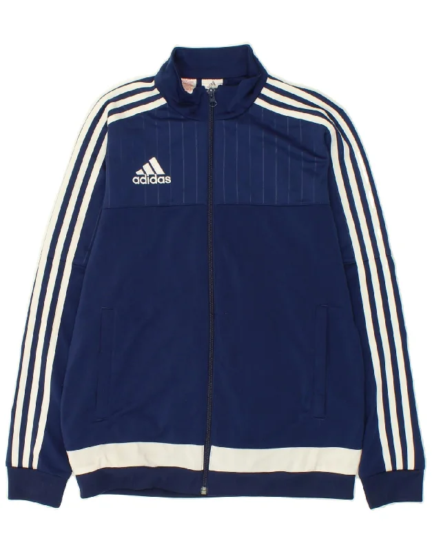 men's quilted jackets -ADIDAS Boys Graphic Tracksuit Top Jacket 13-14 Years Navy Blue Polyester