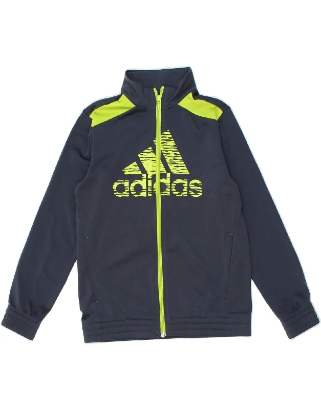 men's outdoor jackets -ADIDAS Boys Graphic Tracksuit Top Jacket 13-14 Years Navy Blue