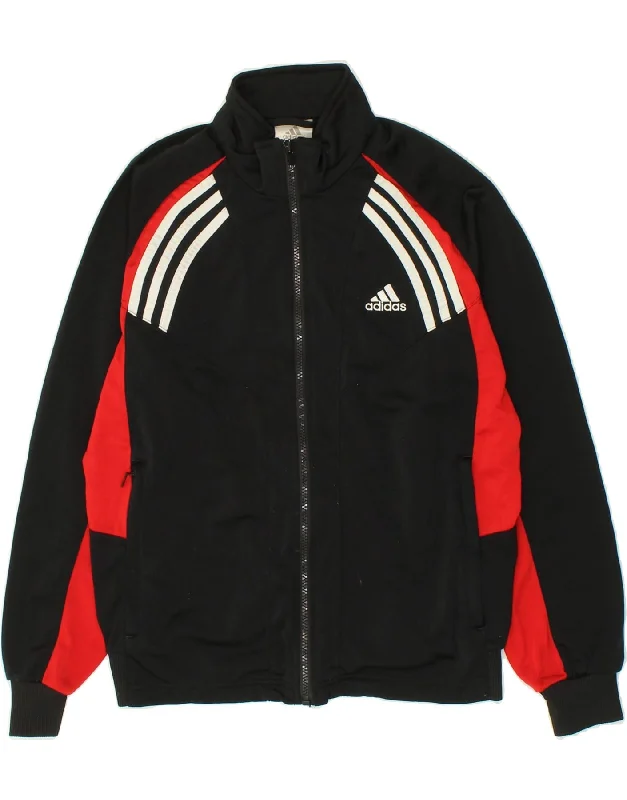 men's softshell jackets -ADIDAS Boys Graphic Tracksuit Top Jacket 13-14 Years XL Black Colourblock