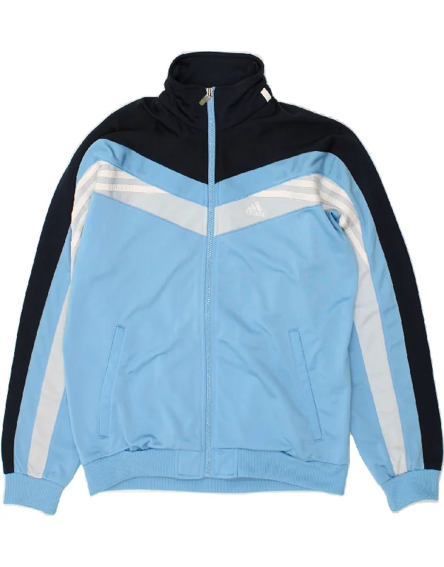 men's stylish parkas -ADIDAS Boys Graphic Tracksuit Top Jacket 13-14 Years XL Blue Colourblock