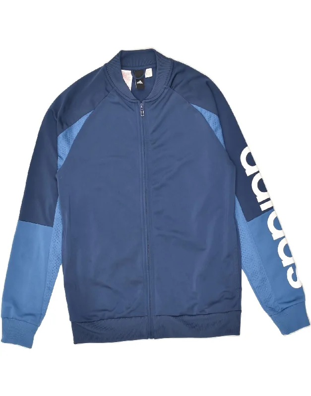 men's denim jackets -ADIDAS Boys Graphic Tracksuit Top Jacket 14-15 Years Navy Blue Colourblock