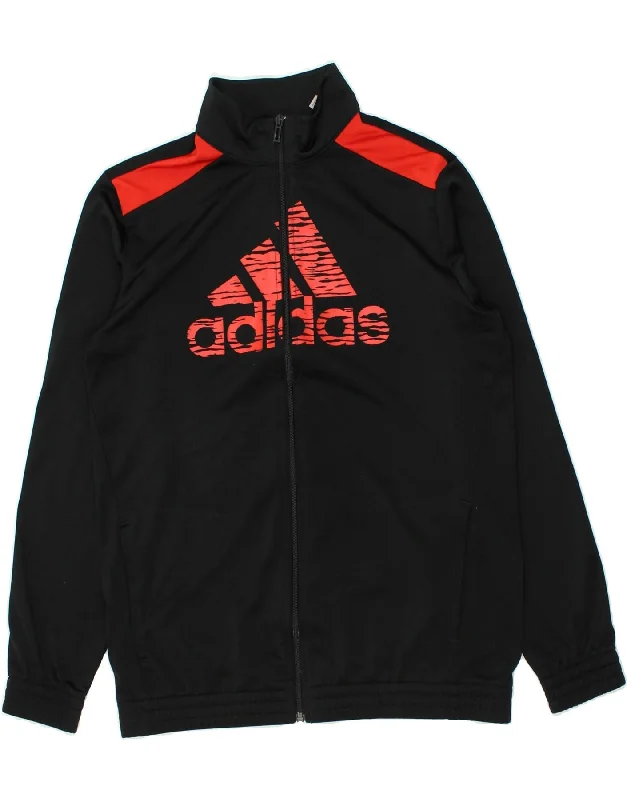 men's waterproof puffer jackets -ADIDAS Boys Graphic Tracksuit Top Jacket 15-16 Years Black Colourblock