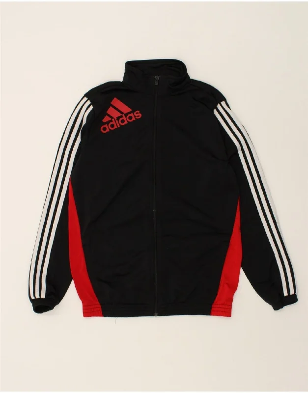 men's thick warm jackets -ADIDAS Boys Graphic Tracksuit Top Jacket 15-16 Years  Black Colourblock