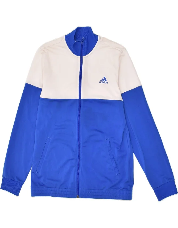 men's winter jackets with hood -ADIDAS Boys Graphic Tracksuit Top Jacket 15-16 Years Blue Colourblock