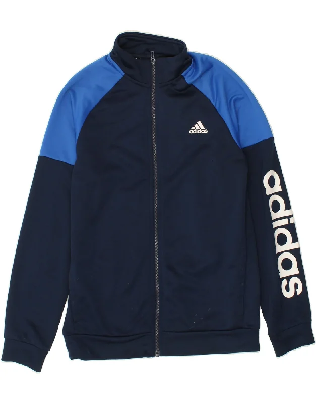 men's comfortable fleece jackets -ADIDAS Boys Graphic Tracksuit Top Jacket 15-16 Years Navy Blue Colourblock