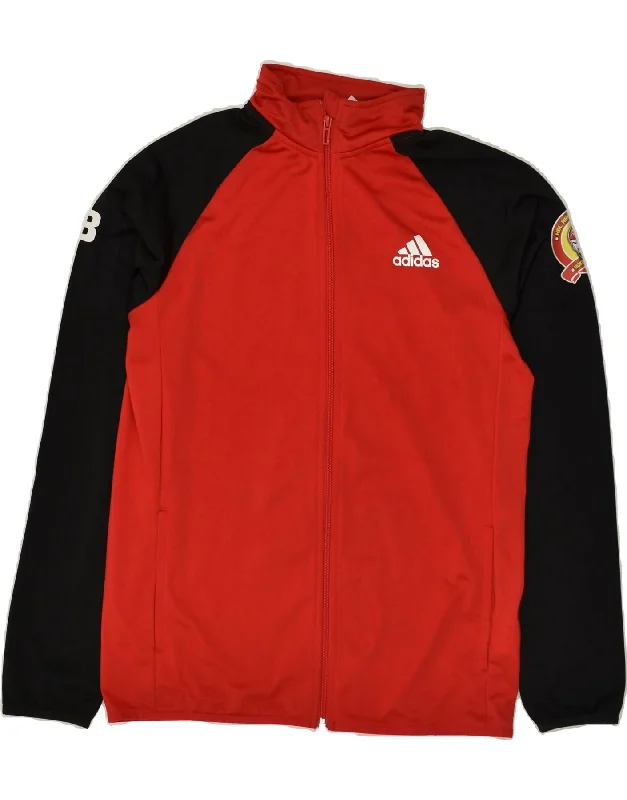 men's long sleeve jackets -ADIDAS Boys Graphic Tracksuit Top Jacket 15-16 Years Red Colourblock