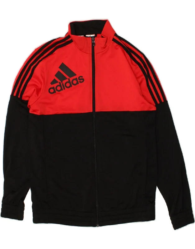 men's packable jackets -ADIDAS Boys Graphic Tracksuit Top Jacket 15-16 Years  Red Colourblock