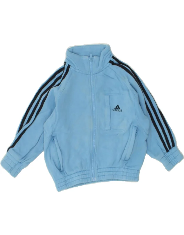 men's zip-up fleece jackets -ADIDAS Boys Graphic Tracksuit Top Jacket 4-5 Years Blue Cotton