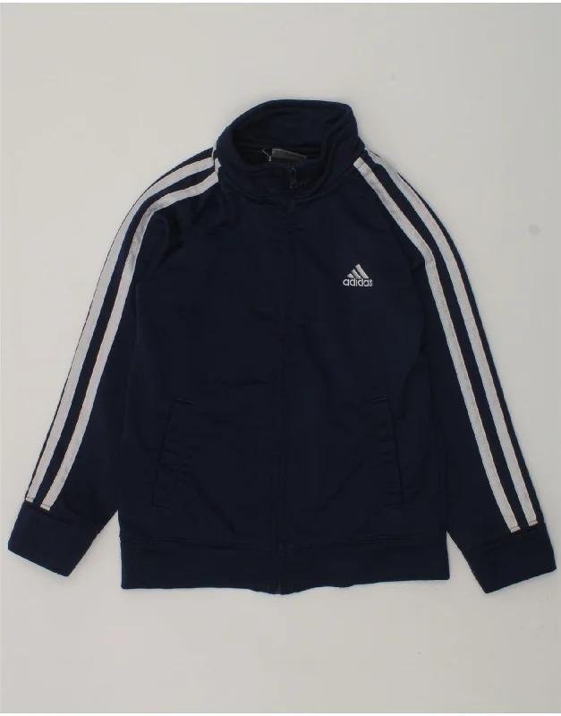 men's parka jackets with fur -ADIDAS Boys Graphic Tracksuit Top Jacket 4-5 Years Navy Blue Polyester